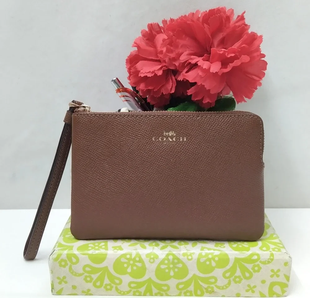 Coach Brown Leather Zipper Closure Coin Wallet